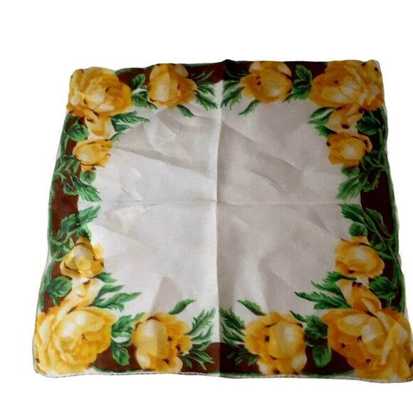 Vtg Handkerchief Hanky Yellow Flower Pocket Scarf Bright Floral Hand Rolled Edge - Picture 2 of 4